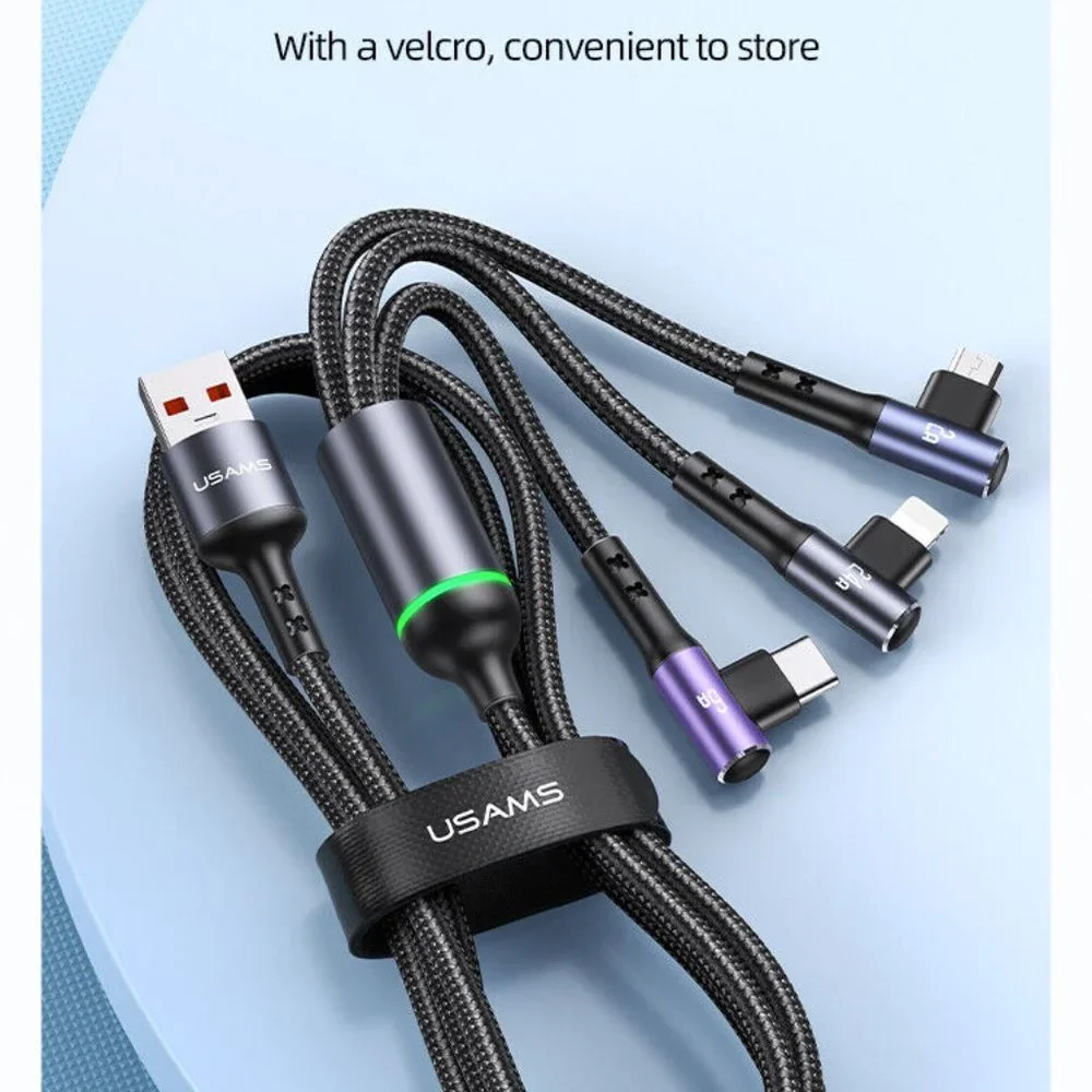 USAMS Fast Charging Cable US-SJ561 U80 3IN1 Right-angle 66W 1.2m